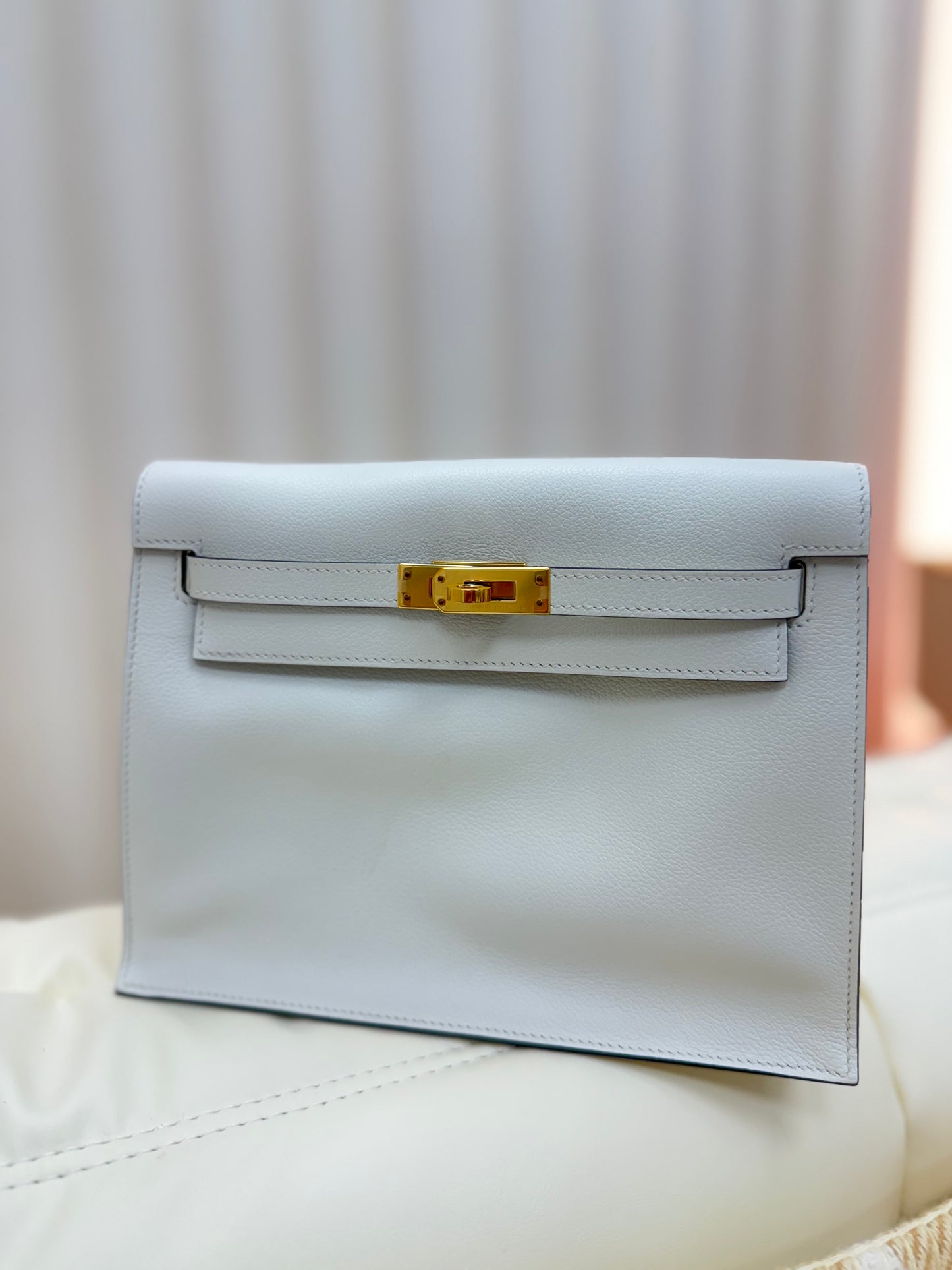 Hermes Kelly Danse Evercolor White/Biscuit Swift GHW 99new
